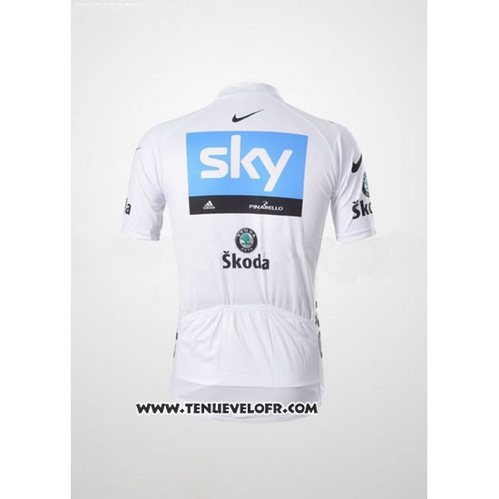 2011 Maillot Ciclismo Sky Lider Blanc et Azur Manches Courtes et Cuissard